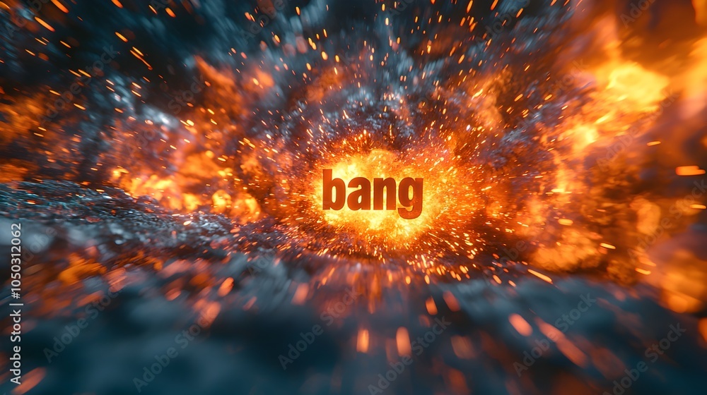 Poster Dramatic 3D text explosion with bold colorful comic style bursts of energy and sharp motion lines creating an intense high impact visual effect