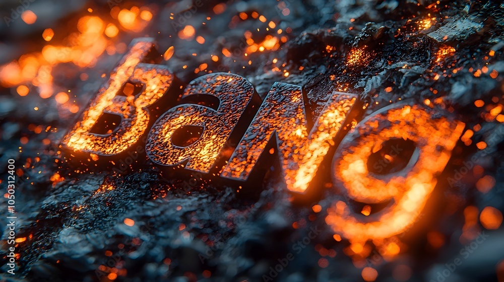 Poster captivating 3d comic style text with a powerful explosion surrounded by a vibrant high energy scene 