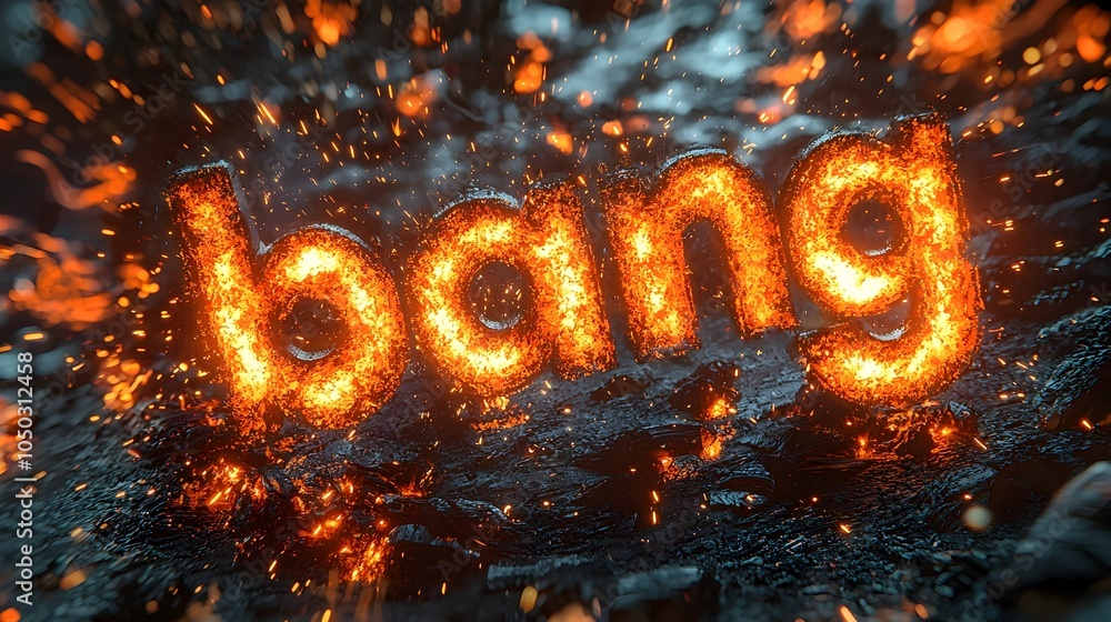 Poster explosive and action packed comic book scene featuring a close up of vibrant 3d bang text surrounded