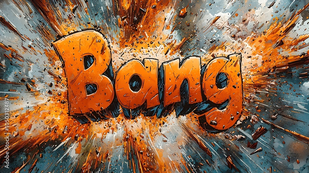 Poster explosive comic book scene with bold 3d text surrounded by vibrant colors dynamic bursts of fire and