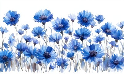 Blue Watercolour Cornflower Knapweed Centaurea Illustration on White Background - Spring Floral Blooming Art for Botanical and Nature Themes, Perfect for Environmental and Decorative, Generative AI