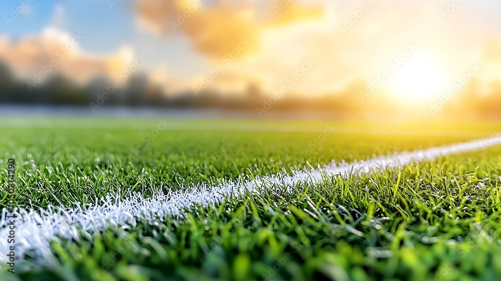 Aufkleber a serene and detailed sports field scene with sharp white lines contrasting against the lush glowing