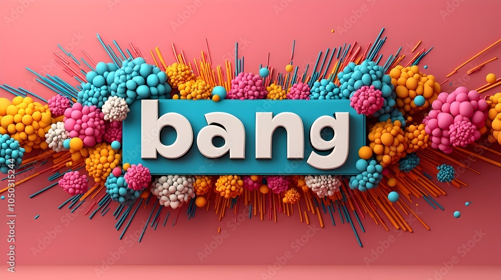 Poster explosive 3d comic book inspired text with bold dynamic typography and a vibrant background filled w