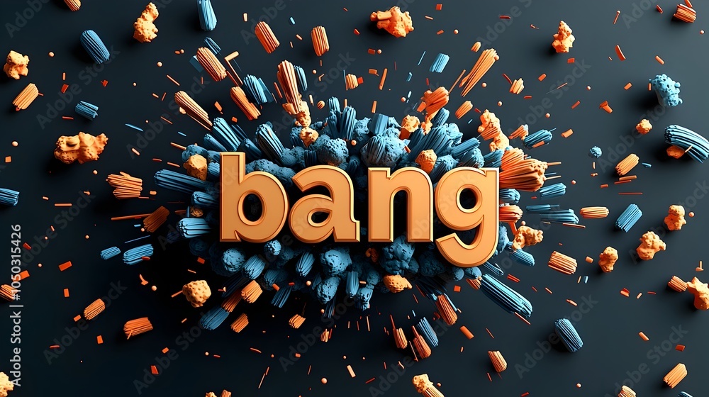 Poster Dramatic 3D  Bang  text in a comic inspired explosion with vibrant colors action lines and a dynamic background creating an impactful and energetic graphic design