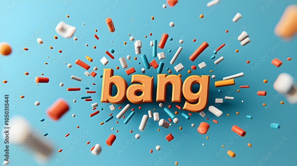 Poster Powerful and Dynamic 3D Text Design in a Comic Explosion Effect with Vibrant Colorful Background and Action Lines Creating an Intense and Energetic Visual Impact