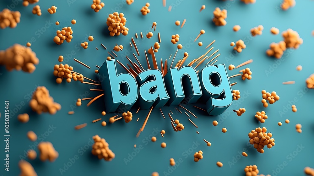Poster Striking 3D typography of the word BANG in a dynamic comic style explosion surrounded by vibrant colors and energetic action lines radiating from the powerful background