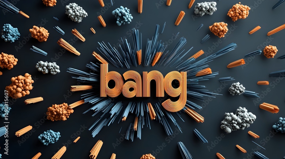 Poster dramatic and explosive comic book scene with 3d text bang and vibrant colorful bursts of energy dyna