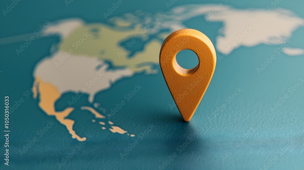 Poster Close up view of a glowing blue digital world map with a pin marker highlighting a specific location representing the concept of data analysis