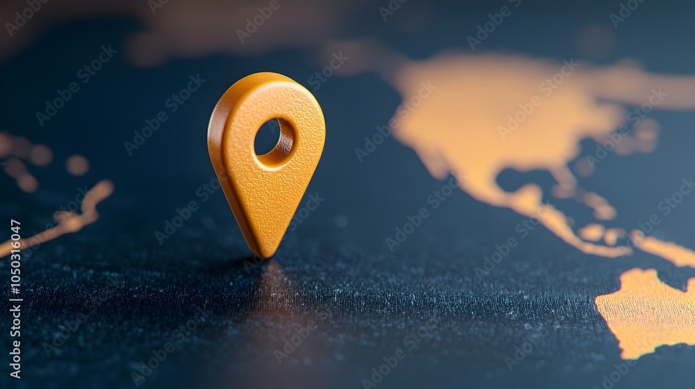 Poster Close up of a pin marker highlighting a specific location on a glowing blue world map