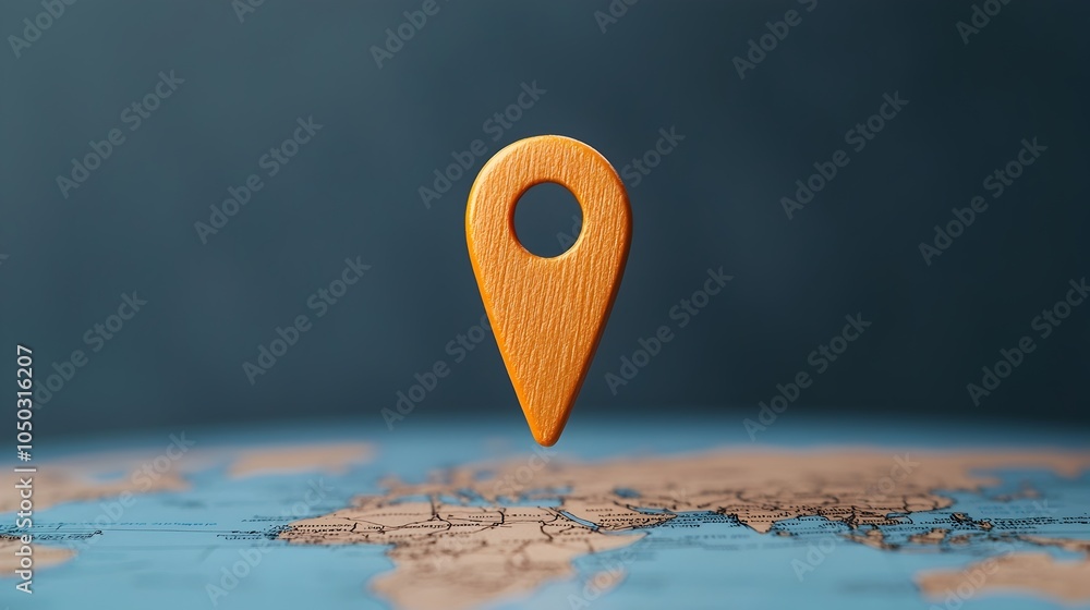 Poster Closeup of a location pin on a blue lit world map capturing the essence of travel and through glowing lines and map details representing the concept of navigation global connectivity