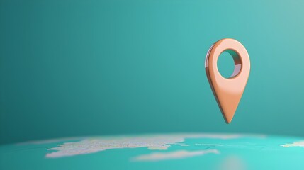 Close up view of a glowing blue world map with a location marker representing advanced navigation positioning and geospatial technology in a sleek modern digital design