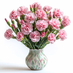 Obraz premium A vibrant bouquet of carnations in shades of pink, red, and white, with ruffled, textured petals and sturdy green stems