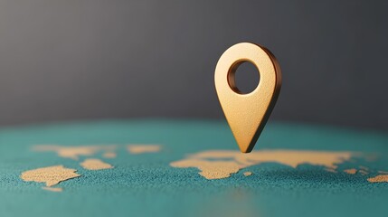 Closeup view of a blue glowing world map with a navigation pin highlighting a specific location in a futuristic and modern digital design  Concept for and data visualization