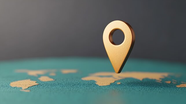 Closeup view of a blue glowing world map with a navigation pin highlighting a specific location in a futuristic and modern digital design  Concept for and data visualization