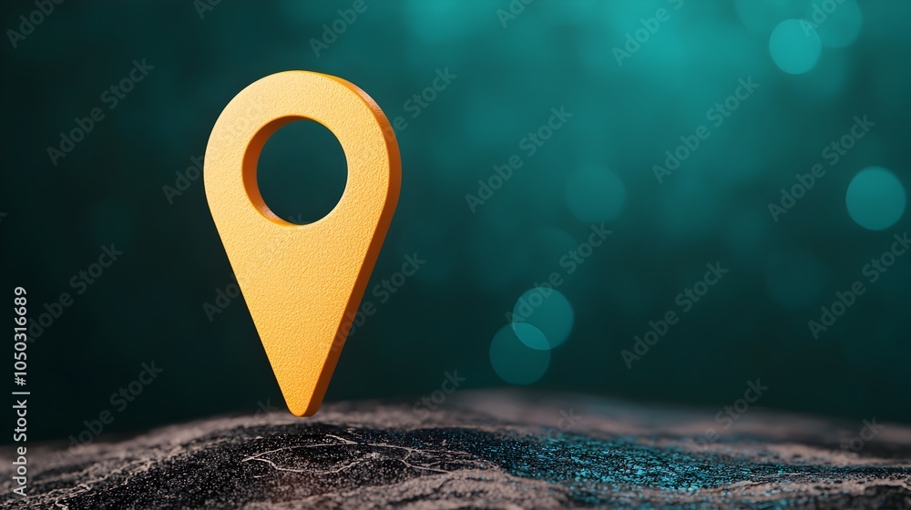Poster Glowing blue map pin highlighting a location as part of a futuristic global navigation and connectivity concept  Close up view with soft illuminating light and digital technology elements