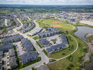 Aerial Drone View of Stonebridge Neighborhood in Saskatoon, Saskatchewan