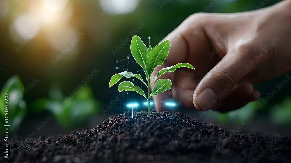 Aufkleber Efficient and Sustainable Futuristic Precision Farming Illustrated with Corn Seedlings Leveraging Smart Technology and Data Analytics to Optimize Agricultural Productivity and Yield