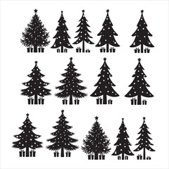 set of Christmas tree silhouette	