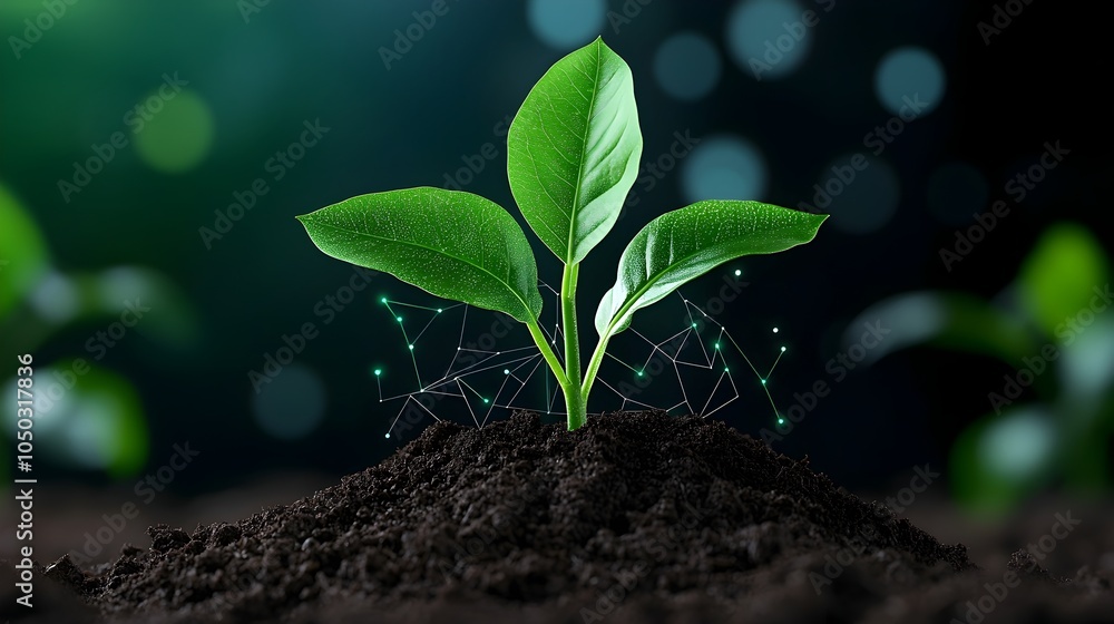 Aufkleber Smart Farming Concept Featuring Corn Seedlings and Digital Infographics Highlighting the Power of Precision Agriculture Data and Analytics for Efficient and Sustainable Growth in the Agricultural