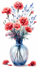 Obraz premium A vibrant bouquet of carnations in shades of pink, red, and white, with ruffled, textured petals and sturdy green stems
