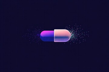 A minimalist icon of a capsule split open with particles emerging, conveying the concept of fast-acting medication in a sleek and modern style.