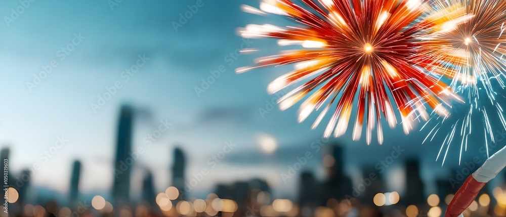 Aufkleber dazzling display of vibrant fireworks exploding in a kaleidoscope of colors over a lively city festi