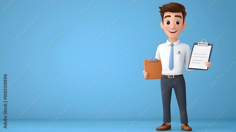 Aufkleber of a businessman marking off completed tasks on a checklist clipboard symbolizing project achievemen