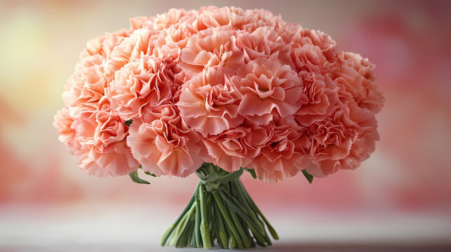 A vibrant bouquet of carnations in shades of pink, red, and white, with ruffled, textured petals and sturdy green stems