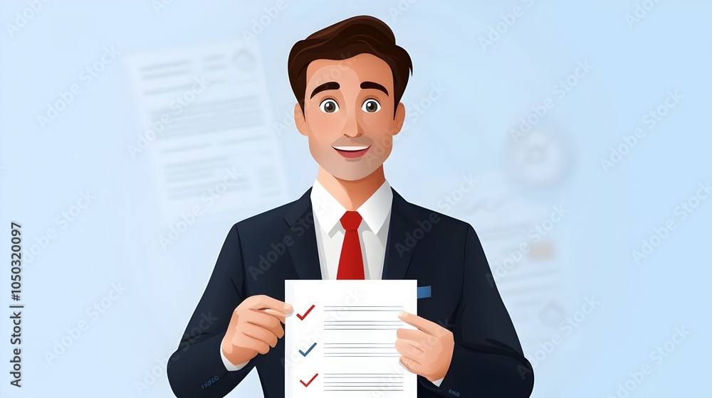 Aufkleber of a businessman placing a tick on a task checklist concept of completion achievement and project success within deadline  The image represents the idea of organization productivity