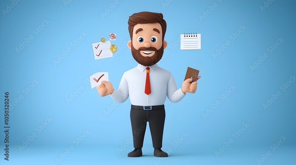 Aufkleber of a businessman approving a completed task list with checkmarks symbolizing achievement deadline co