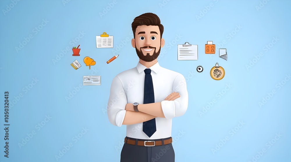 Aufkleber of a businessman putting a tick on a finished task list representing the concept of checklist completion achievement approval and deadline success in a business or office setting