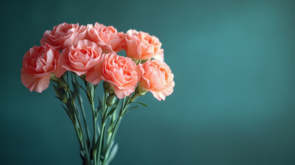 A vibrant bouquet of carnations in shades of pink, red, and white, with ruffled, textured petals and sturdy green stems