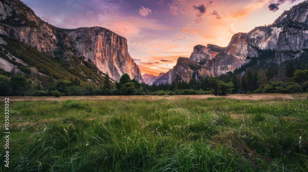 Aufkleber a dramatic view of the yosemite valley with its towering granite cliffs and expansive meadows under 
