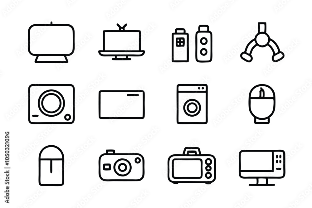 Poster create 12 icons device line art vector