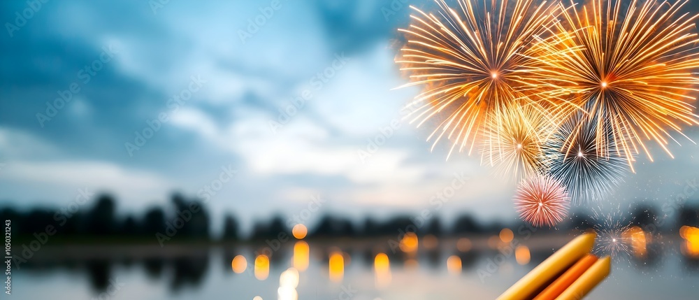 Poster breathtaking image of vibrant fireworks bursting in the night sky their vibrant reflections shimmeri