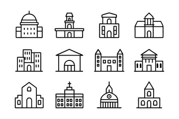 Create 16 icons of Building line art vector