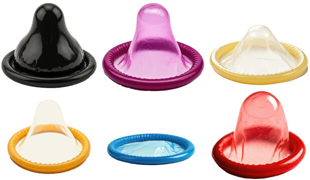 set bundle png condoms condom disease pregnancy prevention different colors black purple yellow white red close-up, isolated on white transparent background