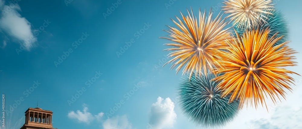 Aufkleber vibrant and mesmerizing fireworks exploding in a grand finale over a renowned landmark with colorful