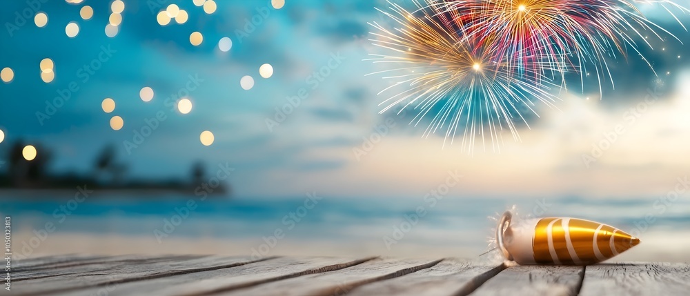 Aufkleber captivating coastal fireworks display lighting up the tranquil seaside nightscape with colorful burs