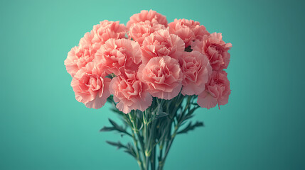 Obraz premium A vibrant bouquet of carnations in shades of pink, red, and white, with ruffled, textured petals and sturdy green stems