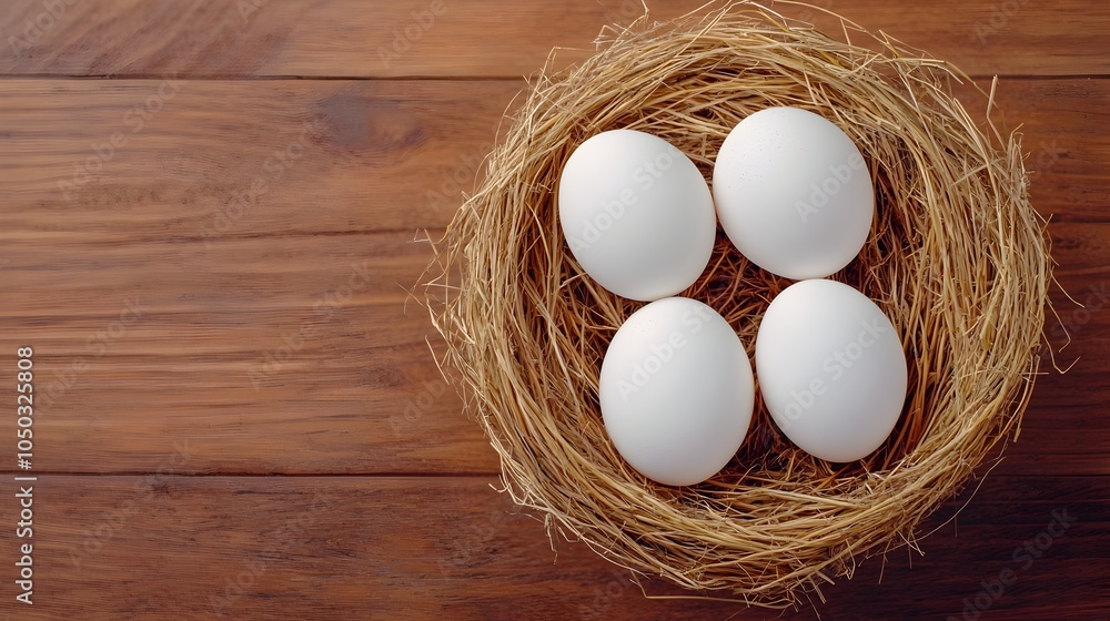 Aufkleber beautifully composed image of fresh white chicken eggs nestled in a straw nest with a soft natural l