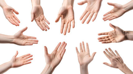 Various hand gestures isolated on transparent background, PNG