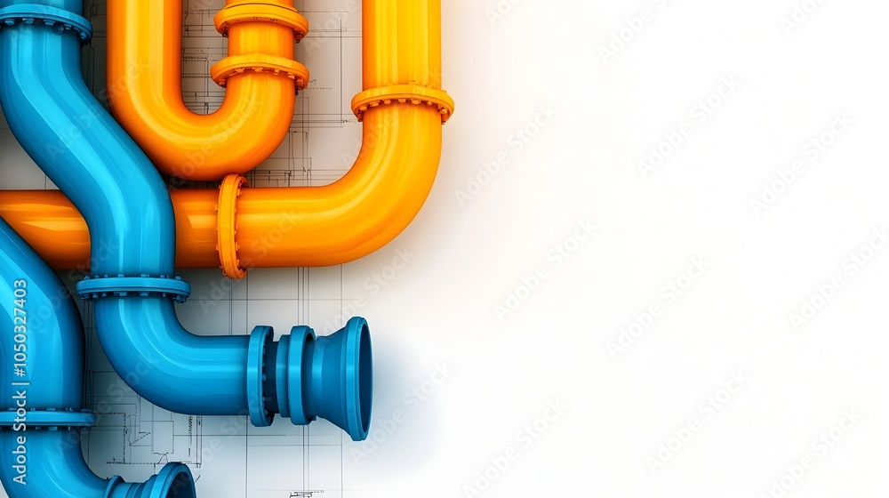 Poster detailed 3d architectural blueprint rendering of a complex ventilation and hvac system