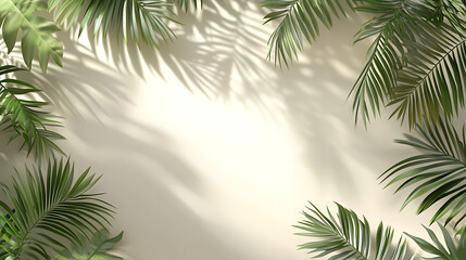 3D rendering of palm leaves shadows on a white wall