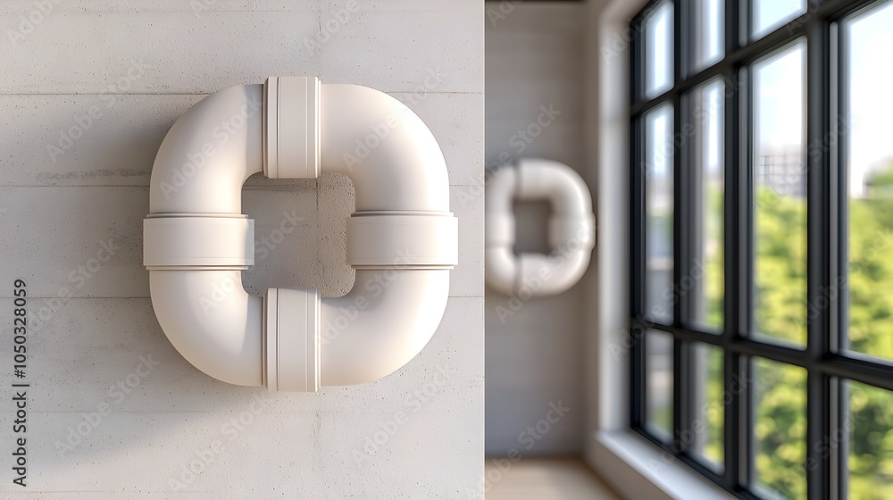 Leinwandbilder Detailed 3D architectural blueprint of a ventilation system illustrating the intricate ducts and air handling units with precise technical details in a clean minimalist design