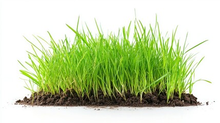 Lush green grass growing from rich soil, symbolizing nature's vitality.
