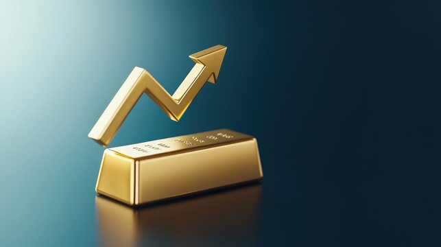 Gold bar with an upward-pointing arrow, symbolizing successful investment
