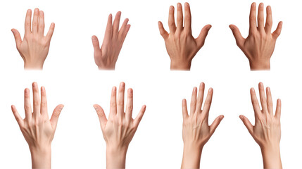 Various hand gestures isolated on transparent background, PNG