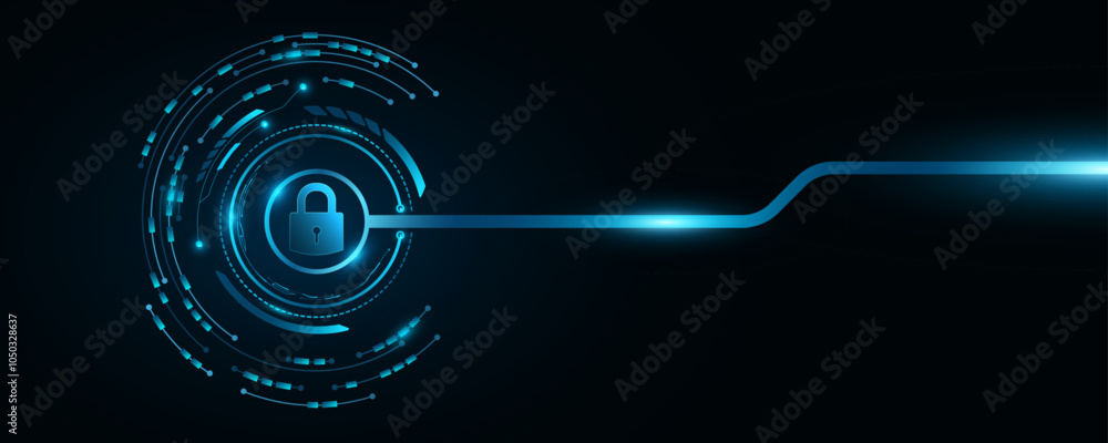 Leinwandbilder Futuristic background for unlocking UI system. Lock scan with digital HUD circle and circuit board. Data security. Touch screen button for user interface design. Vector illustration. EPS 10.