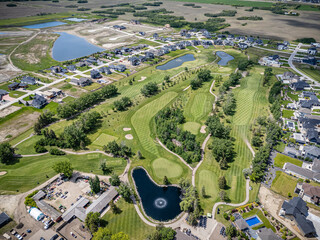 Aerial Drone View of Greenbryre Neighborhood in Saskatoon, Saskatchewan